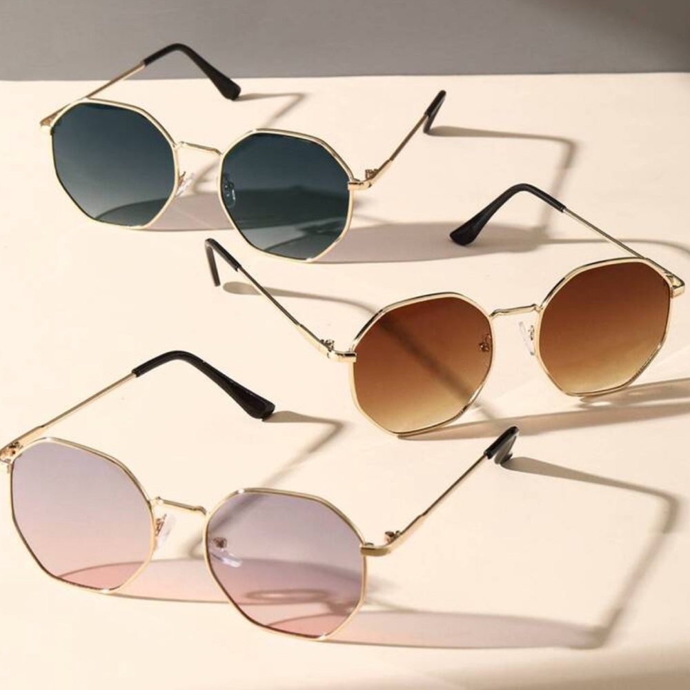 3pcs Classic Metal Geometric Frame Sunglasses
